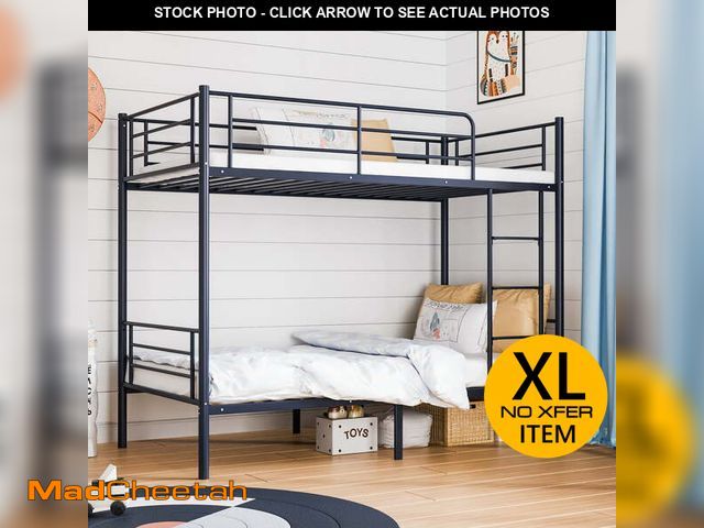 Lot 74-13780513 - Zimtown Twin over Twin Steel Bunk Beds Frame Ladder Bedroom Dorm Room,Black - UNUSED