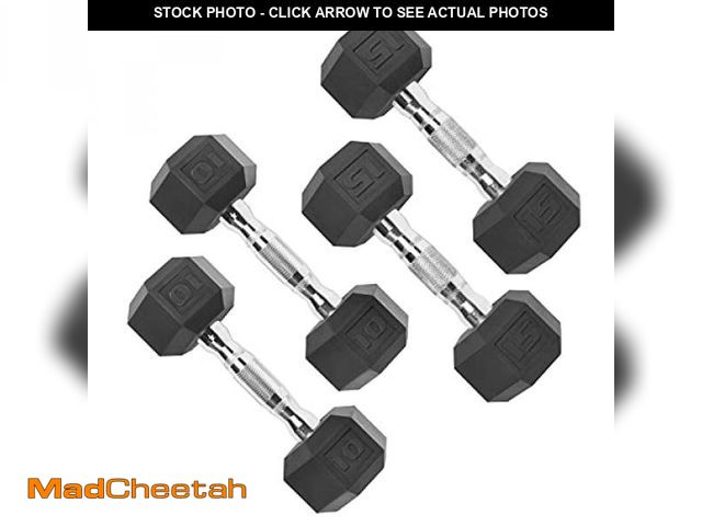 Lot 74-12161611 - CAP 50lb Coated Hex Dumbbells, 10x2 15x2, Part of 150lb Set - UNUSED