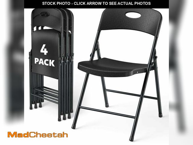Lot 74-14322833 - WASUHE 4 Pack Black Folding Chairs with Enhanced Iron Frame, Stackable Plastic Folding Chairs for Pa...