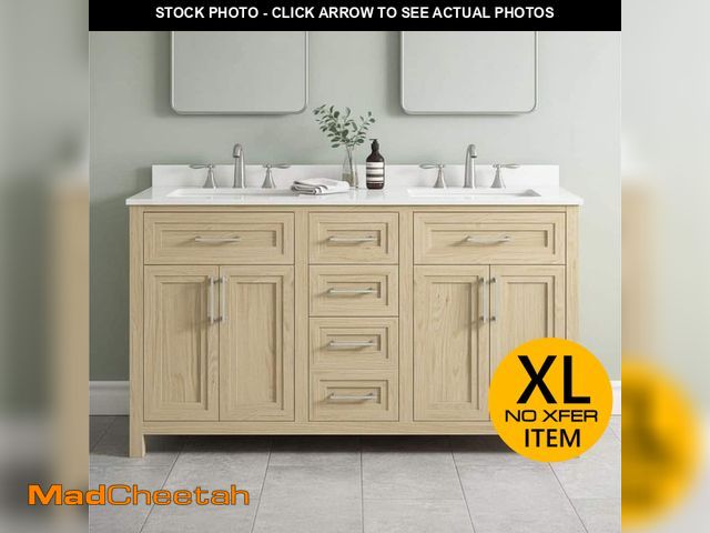 Lot 74-13795582 - (HAS SOME DAMAGE) Home Decorators Collection Beaufort 60 in. Double Sink Freestanding Light Birch Ba...