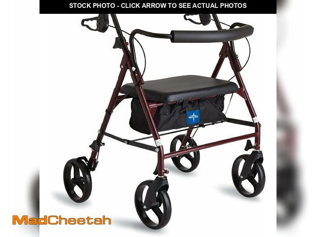 Lot 74-14348888 - Medline Large Steel Bariatric Rollator Walker with Adjustable Handles, Padded Seat &amp; Backrest, B...