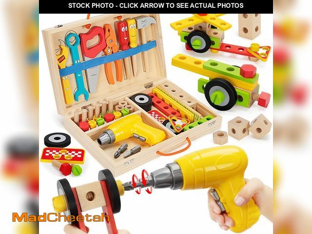 Lot 74-13544841 - Kids Tool Set with Electric Drill, 46 Pcs Wooden Toddler Play Tools Set with Tool Box, Montessori ST...