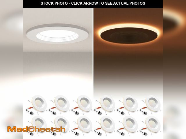 Lot 74-14293356 - 12 Pack 5/6 Inch LED Can Lights with Night Light, Metal 5CCT Retrofit Recessed Lighting Selectable 2...