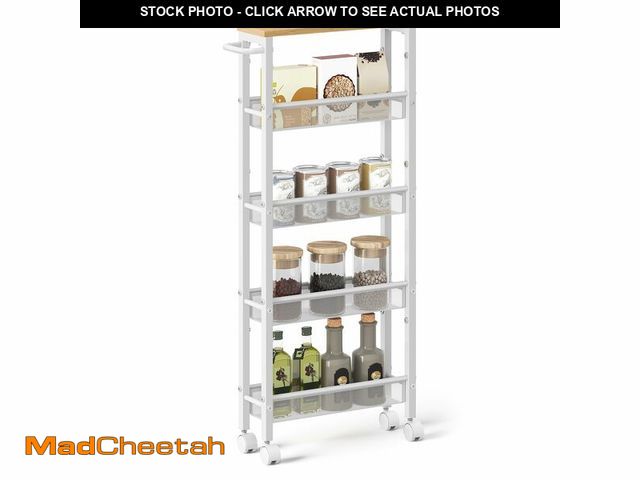 Lot 74-13631420 - VASAGLE Slim Rolling Cart, 5-Tier Storage Cart, Narrow Cart with Handle, 5.1 Inches Deep, Metal Fram...