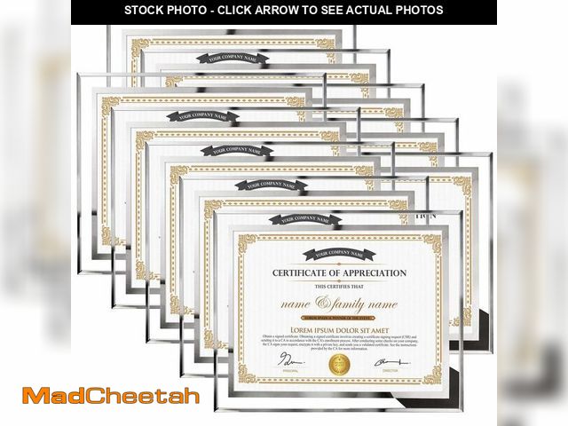 Lot 74-13961369 - Hoikwo 8.5 by 11 Picture Frames, 10 Packs 8.5x11 Silver Glass Certificate Frames for 8.5 x 11 Docume...