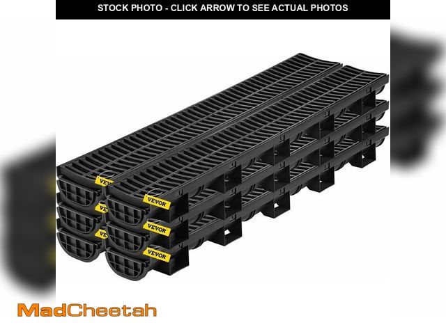 Lot 74-12574140 - VEVOR Trench Drain System, Channel Drain with Plastic Grate, 5.7x3.1-Inch HDPE Drainage Trench, Blac...