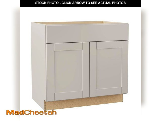 Lot 74-13125509 - Hampton Bay Shaker 36 in. W x 24 in. D x 34.5 in. H Assembled Base Cabinet in Dove Gray - UNUSED