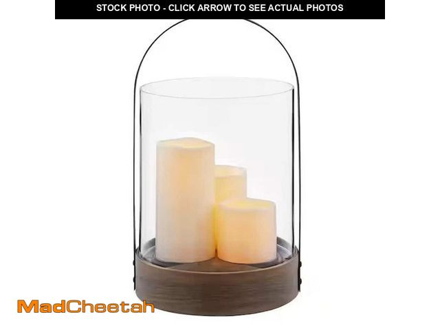 Lot 74-14245861 - Hampton Bay 14.96 in. Outdoor Patio Round Handle Lantern with 3 LED Candles - UNUSED