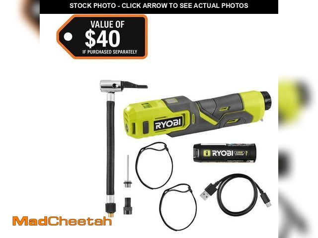 Lot 74-12784230 - *MISSING ATTACHMENT* RYOBI USB Lithium Cordless Bike and Ball Pump Inflator Kit with 2.0 Ah USB Lith...