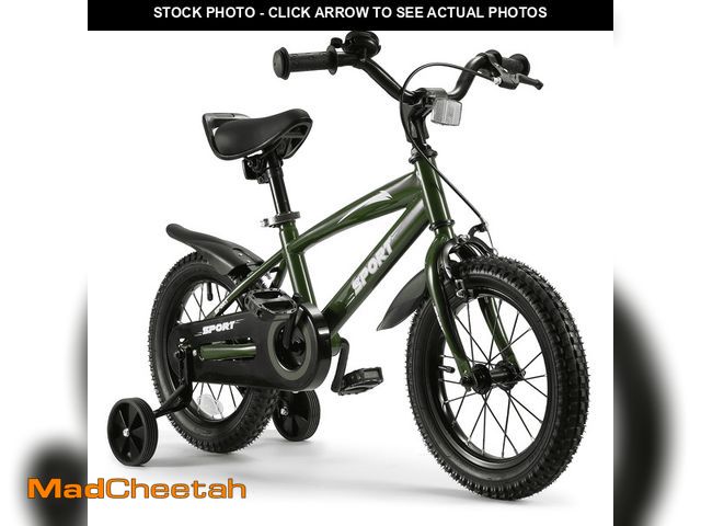 Lot 74-12548551 - Naipo 14 in Kid Bike Green Children Bikes for Boys Girls Removable Training Wheels Bicycle - UNUSED