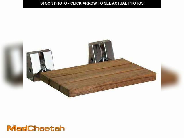 Lot 74-12827119 - *MISSING HARDWARE* Unbranded 16 in. Teak Wall Mount Slatted Folding Shower Seat with Chrome Trim *MI...