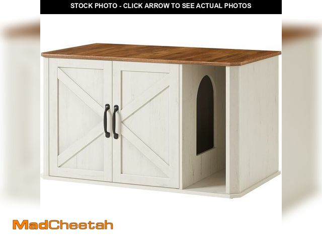 Lot 74-12827773 - (MISSING HARDWARE) Feandrea Litter Box Enclosure, Modern Cat Litter Box Furniture Hidden, Front Entr...