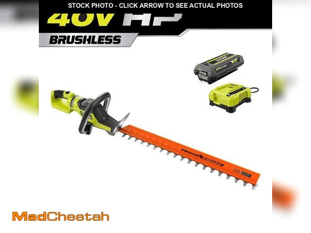 Lot 74-13039454 - RYOBI 40V HP Brushless 26 in. Cordless Battery Hedge Trimmer with 2.0 Ah Battery and Charger - USED