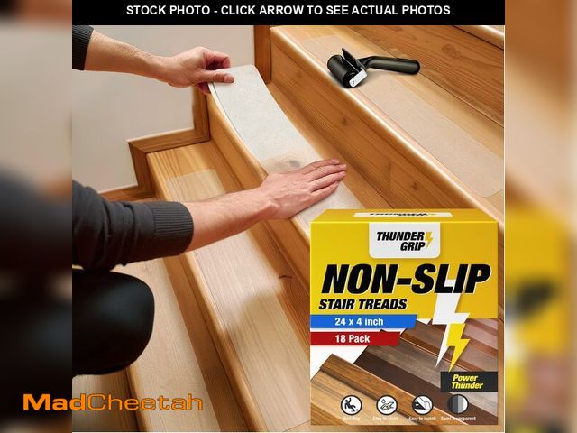 Lot 74-12978645 - THUNDER GRIP 24"x4" Clear Non-Slip Stair Treads for Wooden Steps (18-Pack) - Self Adhesive Strips - ...