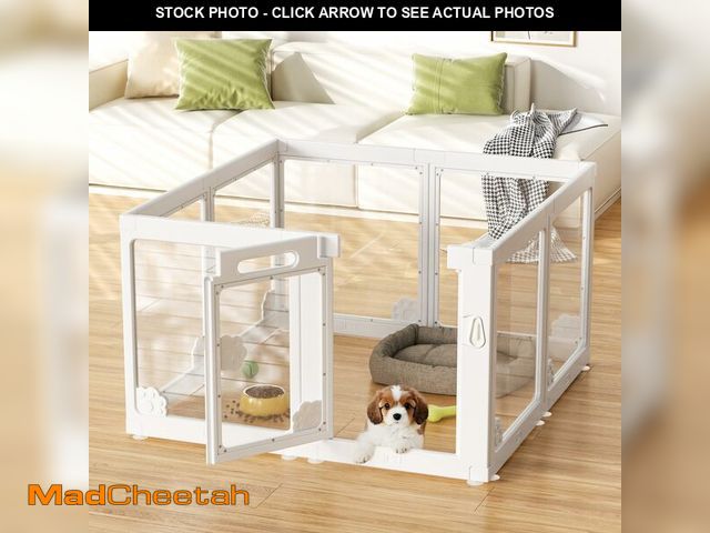 Lot 74-13803632 - 24Ã¢â¬Â Acrylic Clear Dog Play Pen Indoors 8 Panels, Puppy Playpen with Door for Small Dogs Puppie...