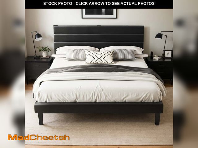 Lot 74-14070791 - Zimtown Queen Platform Upholstered Bed Frame with Soft Adjustable Headboard, Wooden Mattress Foundat...