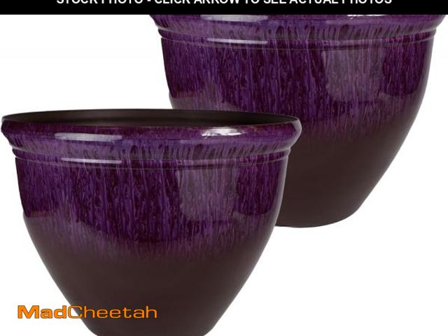 Lot 74-12400173 - The HC Companies Pizzazz Decorative Round Flower Pots w/Ceramic Look - UV-Resistant Decorative Pot f...