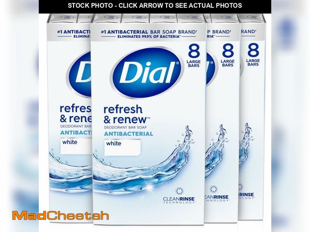 Lot 74-14296192 - Dial Antibacterial Bar Soap, Refresh &amp; Renew, White, 4 oz, 32 Bars - UNUSED