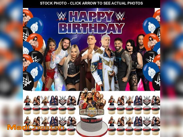 Lot 74-13631813 - Westing Party Supplies,Birthday Party Decorations for Wwe for kids with happy birthday Backdrop,cake...