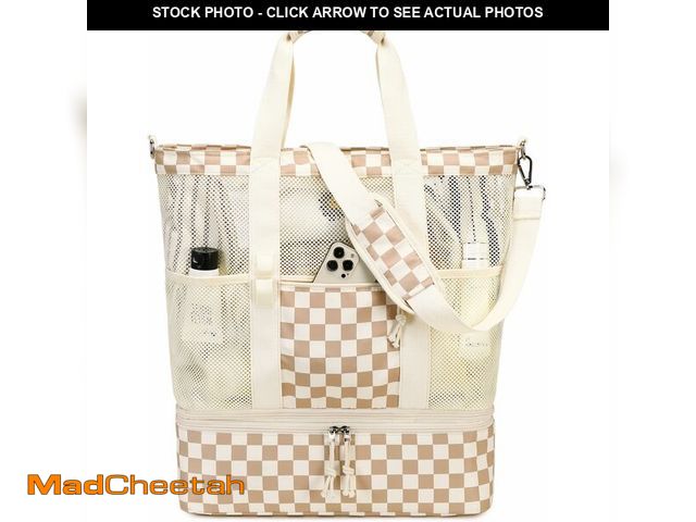 Lot 74-14145383 - Bluboon Mesh Beach Tote Bag with Cooler Compartment Insulated Detachable Picnic Bag with Zipper and ...