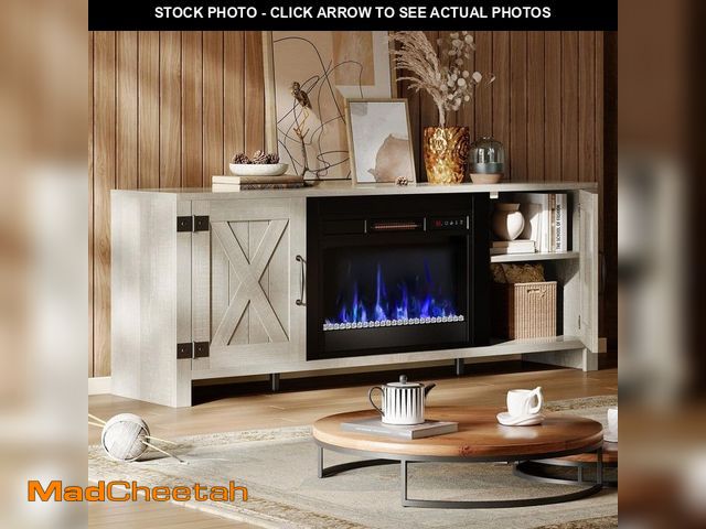 Lot 74-13036519 - Bestier Farmhouse 63in Freestanding Electric Fireplace TV Stand Fits TVs up to 70 in. with Storage C...