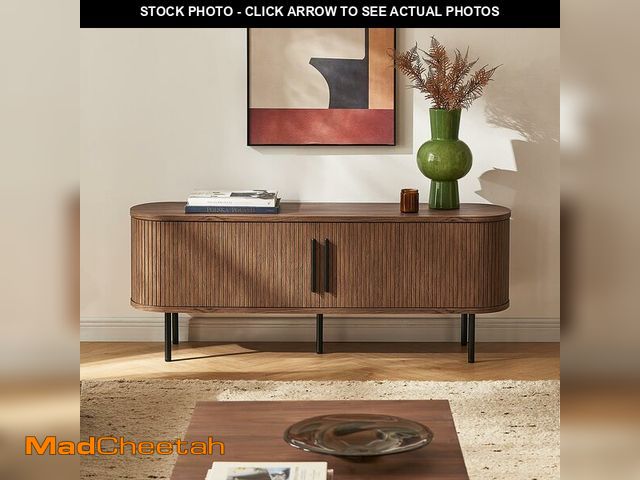 Lot 74-12695045 - mopio Quin 59" Tambour TV Stand, Mid-Century Modern Television Stand for 55/60/65 inch TV, Fluted En...