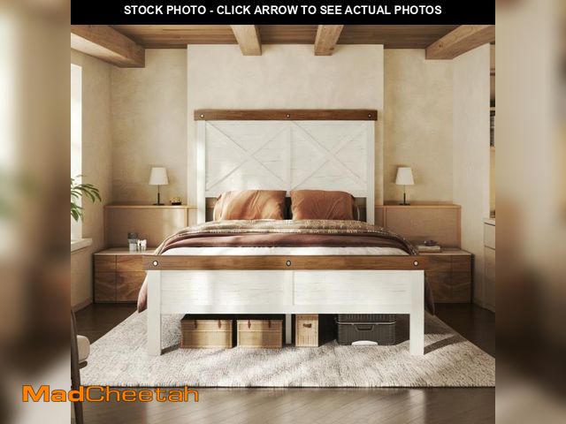 Lot 74-14608874 - HOMRELEXA Farmhouse Bed Frame Twin Size with 51" Tall Headboard and Footboard, Platform Bed Frame, N...