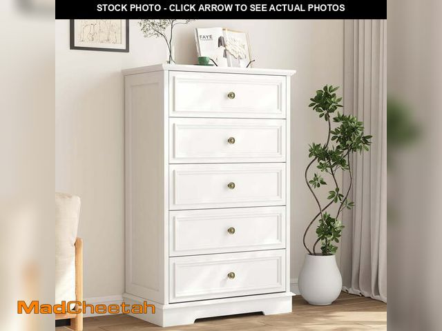 Lot 74-14588024 - 5 Drawer Dresser, Wood Chest of Drawers for Bedroom, Retro Storage Cabinet Dresser Organizer Unit wi...
