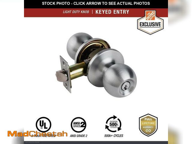Lot 74-14277674 - Universal Hardware Light Duty Commercial Entry Knob, UL 3-Hour Fire ANSI Grade 2, Satin Chrome Finis...