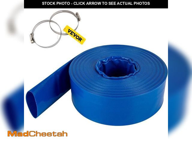 Lot 74-14254724 - VEVOR Discharge Hose 1-1/2 in. Dia x 105 ft. PVC Fabric Lay Flat Hose with Clamps Heavy Duty Backwas...