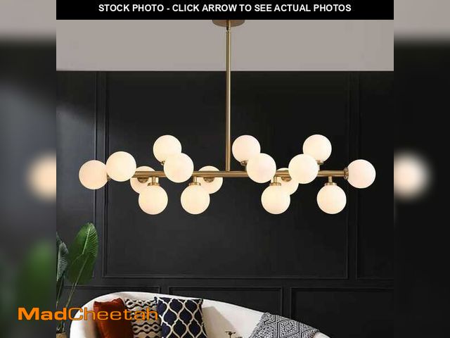Lot 74-13652433 - SILJOY 16-Light Brass Globe Sputnik Dining Room Chandelier Mid Century Kitchen Pendant Light - UNUSE...