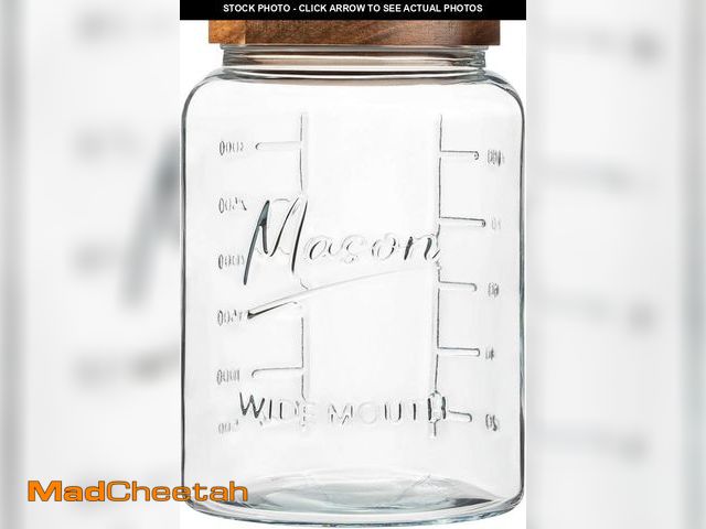 Lot 74-12326107 - Extra Large Mason Jar - 1 Gallon Glass Wide Mouth Jar with Airtight Wooden Lid, Food Storage Contain...