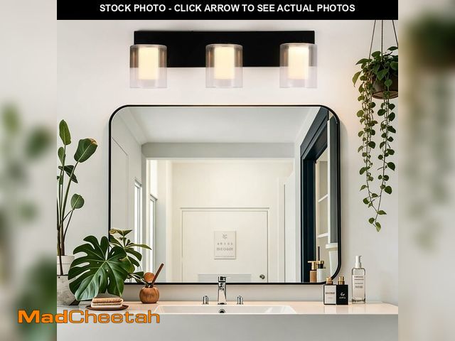 Lot 74-14372413 - Nwaprh 3-Light Bathroom Vanity Light, 15.75" Matte Black LED Bathroom Light Fixture with Ribbed Glas...