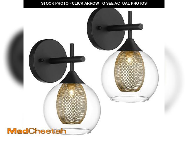 Lot 74-14378103 - Audickic Black Wall Sconce Set of 2, Bathroom Vanity Light Fixture with Clear Glass and Honeycomb Me...