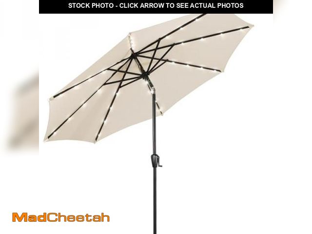 Lot 74-12171743 - Sun-Ray 9 FT 32 LED Patio Solar Umbrella W/ Push Button Tilt and Crank Outdoor Umbrella  8 Sturdy Ri...