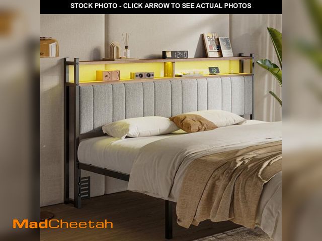 Lot 74-12401663 - Pinmoco Headboard for King Size Bed with Storage, Linen Upholstered Head Board with LED Light and Ch...