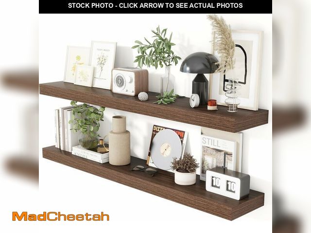 Lot 74-13835931 - Heimlove 48 Inch Floating Shelves for Wall 8 Inch Deep Walnut Shelves Set of 2,Wall Mounted Rustic W...