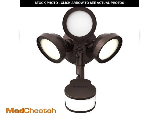 Lot 74-14363614 - HALO TGS 27-Watt, Bronze, Motion Sensor, Outdoor Integrated LED Flood Light with Round Triple Head, ...