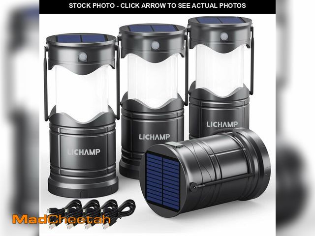 Lot 74-14336475 - Lichamp 4-Pack Solar Camping Lantern, USB Rechargeable LED Lanterns Battery Powered Pop Up Flashligh...