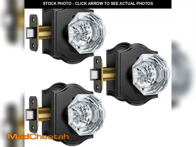 Lot 74-12048196 - Calzibeno 3 Pack Crystal Door Knobs with Lock, Glass Door Knobs Interior for Privacy Use, Black Crys...