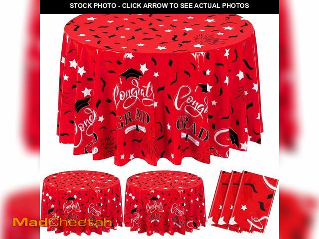 Lot 74-14427292 - Honeydak 3 Pcs 84 Inch Graduation Party Tablecloths Disposable Plastic Round Tablecloths Congrats Ga...