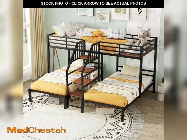 Lot 74-12429923 - Bellemave Triple Bunk Bed for 3 Kids,Twin Over Twin Over Twin Triple Bunk Bed with Stairs,Heavy Duty...