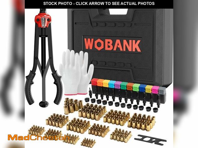 Lot 74-13967130 - WOBANK Rivet Nut Tool, 16" Heavy Duty Rivnut Tool Kit with 12PCS Metric/SAE Mandrels, 230PCS Rivet N...