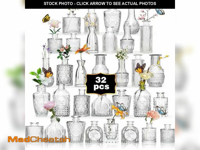 Lot 74-14056671 - Anquephd Glass Bud Vase Set of 32PCS Wedding Centerpieces for Tables,Mini Clear Bud Vases for Flower...