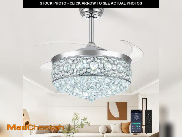 Lot 74-12208918 - 42" Fandelier Ceiling Fan with Light, Chandelier Ceiling Fans with Lights,Retractable Crystal Ceilin...