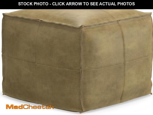 Lot 74-12098507 - SIMPLIHOME Sheffield Boho Square Pouf in Distressed Sandcastle Genuine Leather for the Living Room, ...
