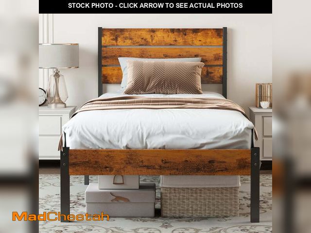 Lot 74-12780725 - EDX Twin Size Metal Bed Frame with Industrial Wooden Headboard, Ample Storage, Noise-Free Design, St...