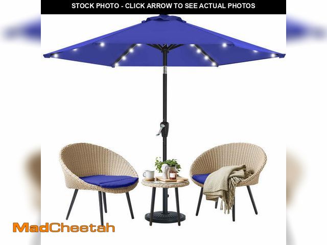 Lot 74-12670565 - (MISSING LIGHTS) MASTERCANOPY 7.5ft Solar Patio Umbrella with 24 LED Lights Easy Tilt and Crank 6 Ri...