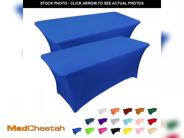 Lot 74-12308292 - IVAPUPU 2 Pack 6FT Table Cloth for Rectangular Fitted Events Stretch Royal Blue Table Covers Washabl...