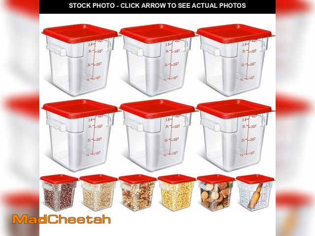 Lot 74-13564476 - Yungyan 6 Pcs Commercial Clear Food Storage Containers 4 Qt Square Acrylic Airtight Food Storage Con...